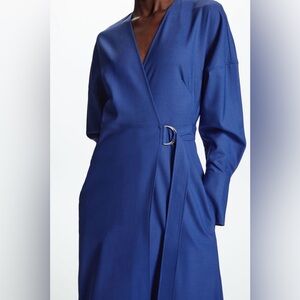COS Wool Crepe Blue Midi Wrap Dress Women 
Business office Career suiting scandi